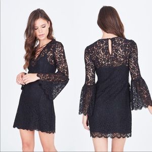 RACHEL ZOE Boho Lace Bell Sleeve Tie Neck Dress